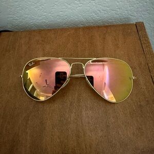 Ray-Ban Gold Frame Sunglasses with Pink Lenses Frame Size 58.14